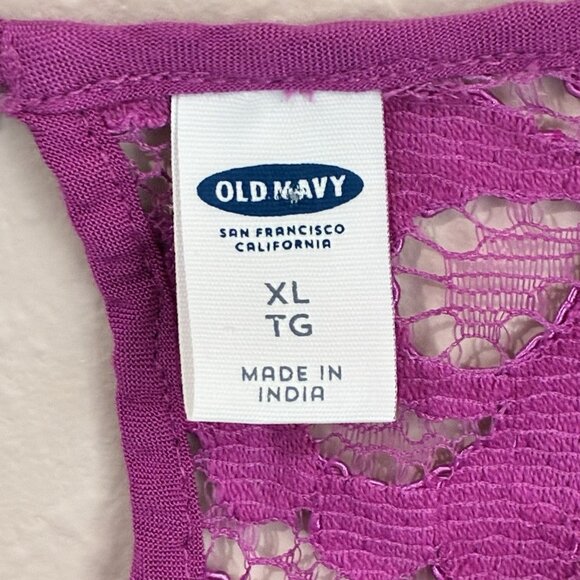 Old Navy Peasant Top Womens XL Magenta Pink Lace Insets And Sleeves Boho Girly - Picture 2 of 7